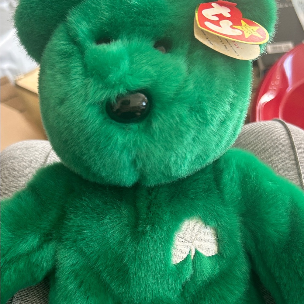 Ty Emerald Green Plush Bear with Shamrock
